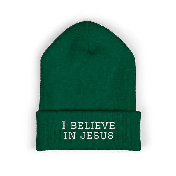 Embroidered "I Believe in Jesus" Cuffed Beanie