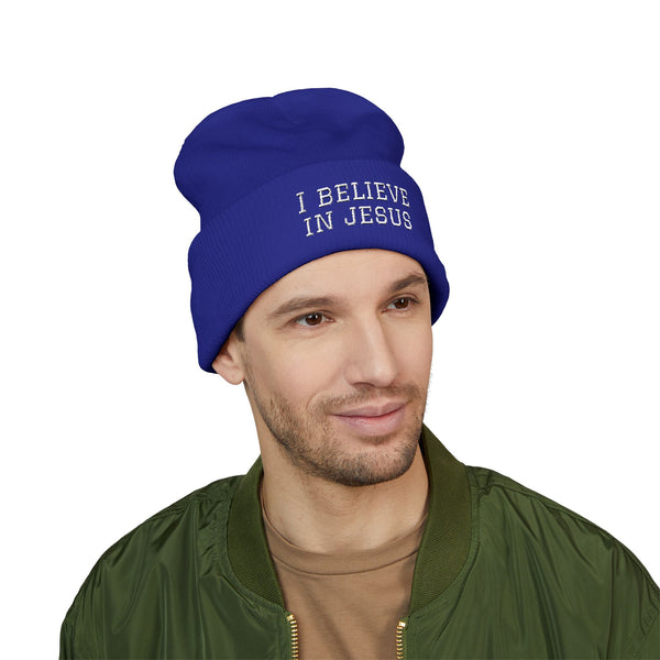 Embroidered "I Believe in Jesus" Cuffed Beanie