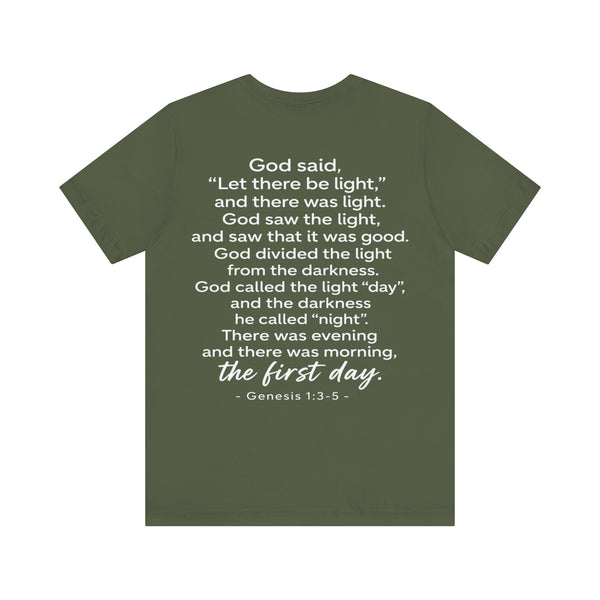 Genesis 1:3-5  -Let There Be Light    Unisex Jersey Short Sleeve Tee
