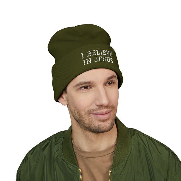 Embroidered "I Believe in Jesus" Cuffed Beanie