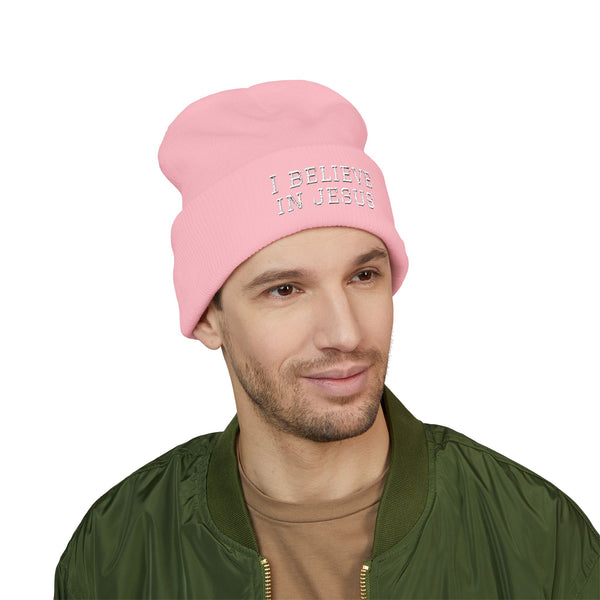 Embroidered "I Believe in Jesus" Cuffed Beanie