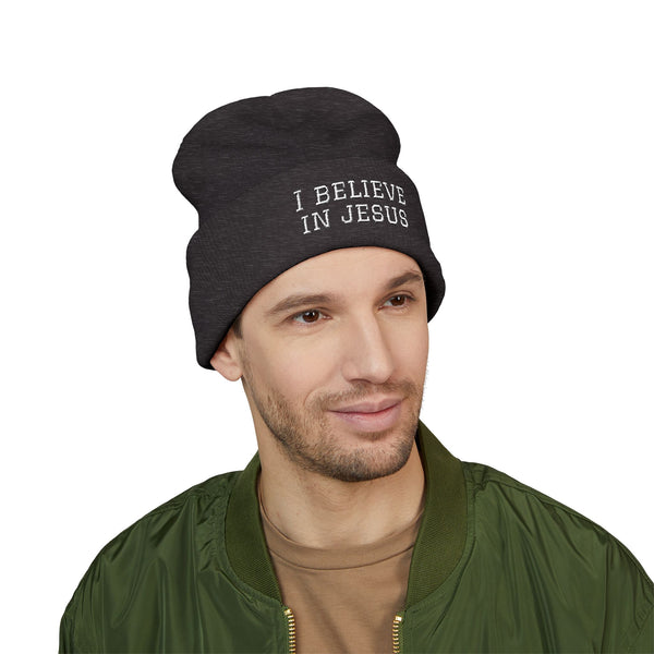 Embroidered "I Believe in Jesus" Cuffed Beanie