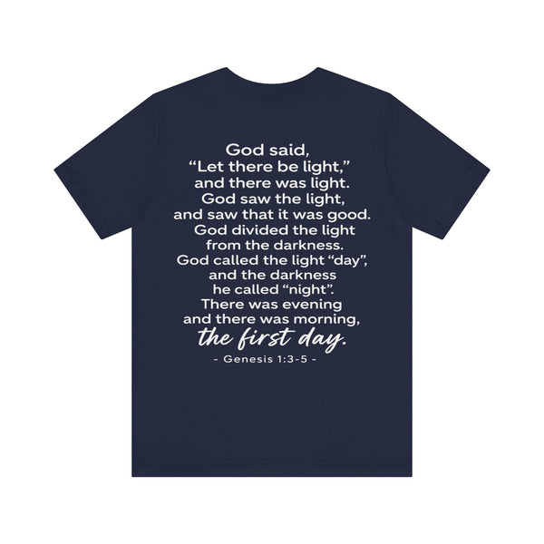Genesis 1:3-5  -Let There Be Light    Unisex Jersey Short Sleeve Tee