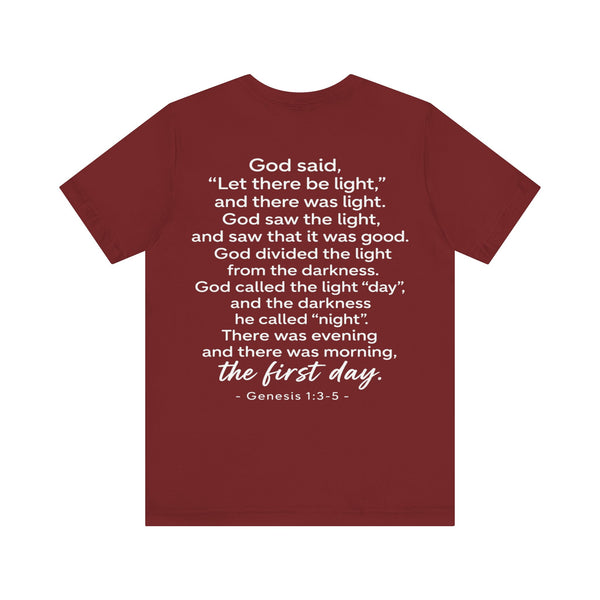 Genesis 1:3-5  -Let There Be Light    Unisex Jersey Short Sleeve Tee