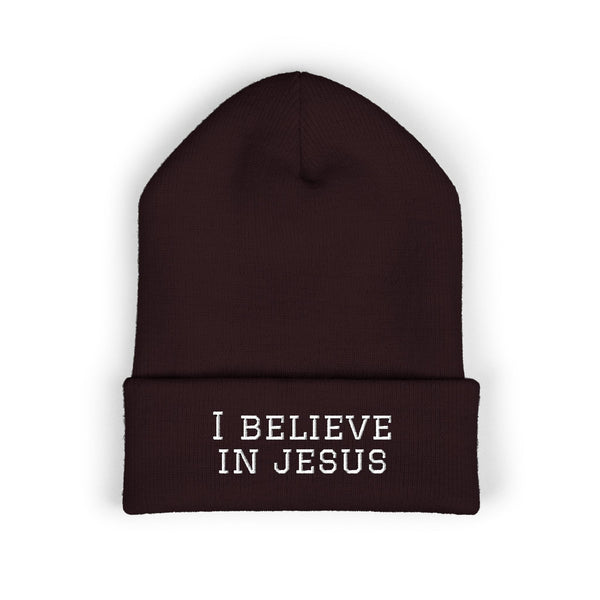 Embroidered "I Believe in Jesus" Cuffed Beanie