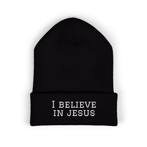 Embroidered "I Believe in Jesus" Cuffed Beanie