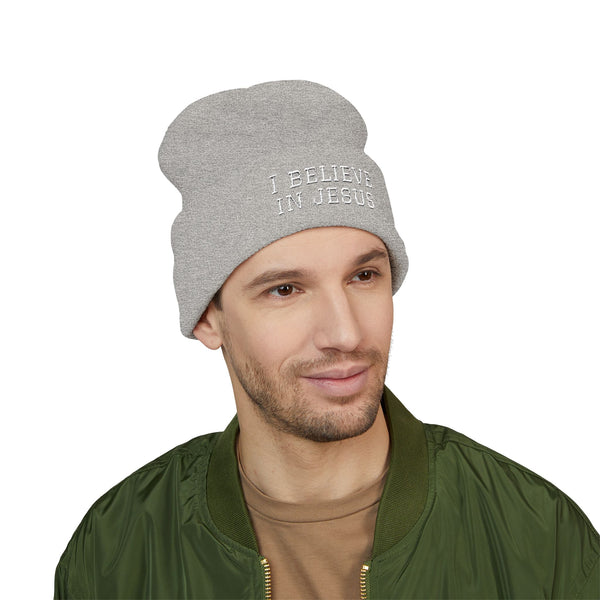 Embroidered "I Believe in Jesus" Cuffed Beanie