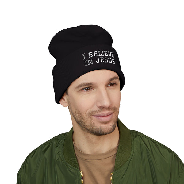 Embroidered "I Believe in Jesus" Cuffed Beanie