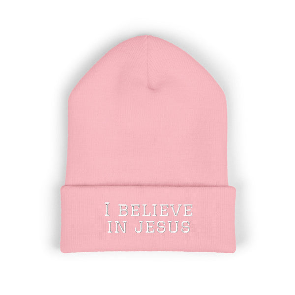 Embroidered "I Believe in Jesus" Cuffed Beanie