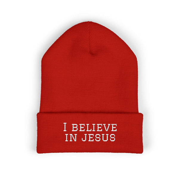 Embroidered "I Believe in Jesus" Cuffed Beanie