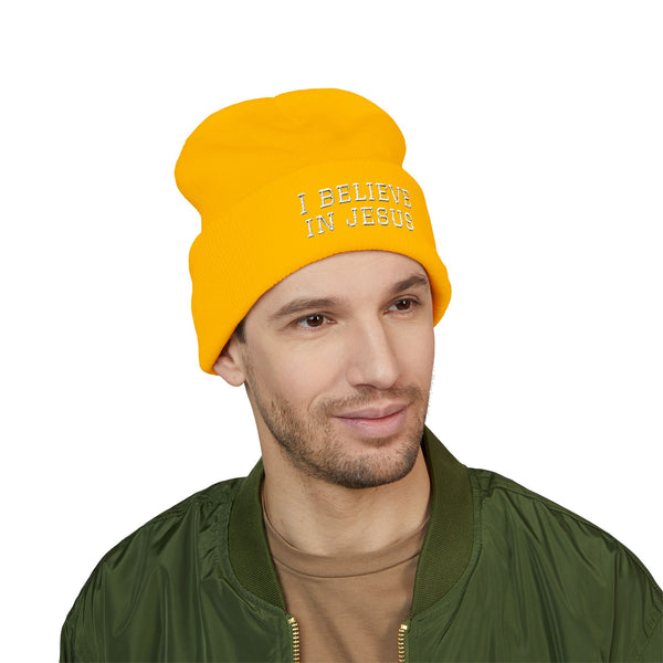 Embroidered "I Believe in Jesus" Cuffed Beanie