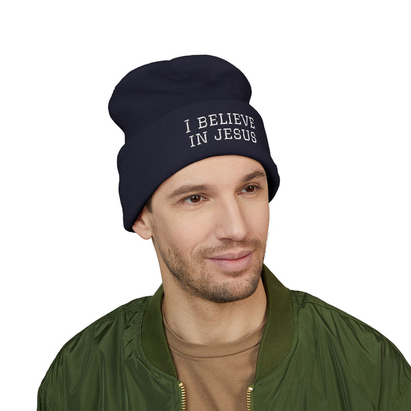 Embroidered "I Believe in Jesus" Cuffed Beanie