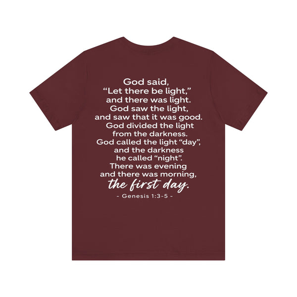 Genesis 1:3-5  -Let There Be Light    Unisex Jersey Short Sleeve Tee