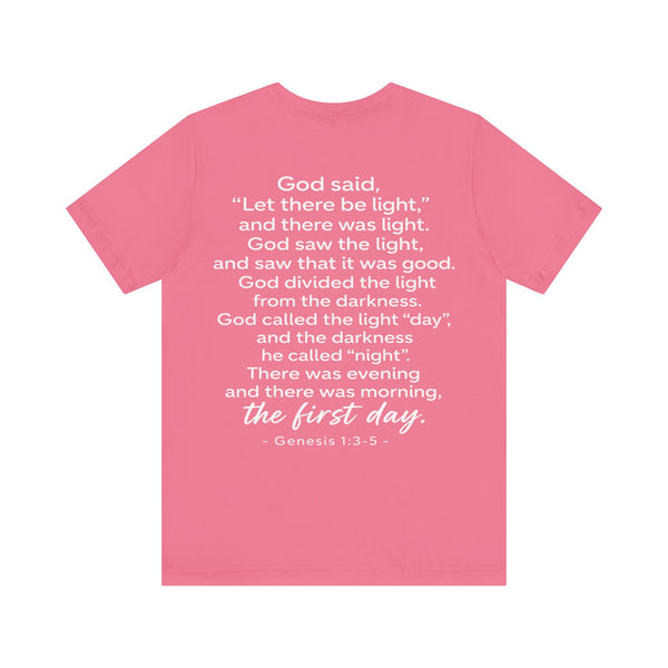 Genesis 1:3-5  -Let There Be Light    Unisex Jersey Short Sleeve Tee