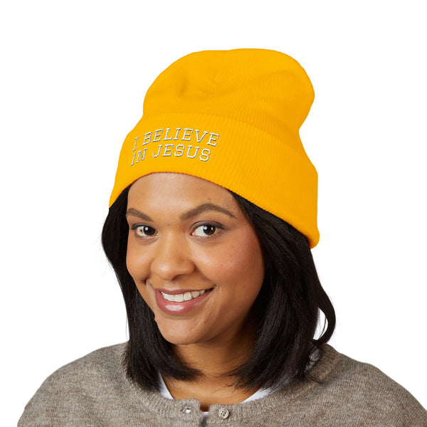 Embroidered "I Believe in Jesus" Cuffed Beanie