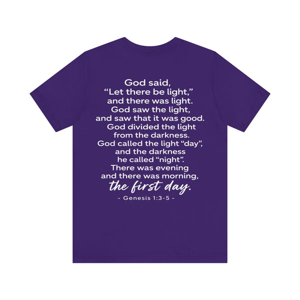 Genesis 1:3-5  -Let There Be Light    Unisex Jersey Short Sleeve Tee