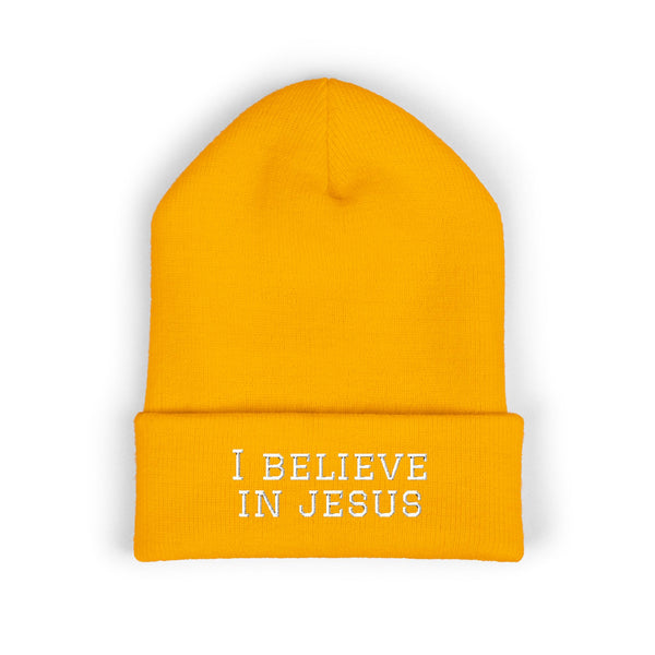 Embroidered "I Believe in Jesus" Cuffed Beanie
