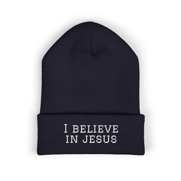 Embroidered "I Believe in Jesus" Cuffed Beanie
