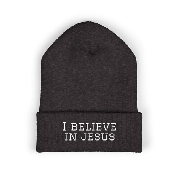 Embroidered "I Believe in Jesus" Cuffed Beanie