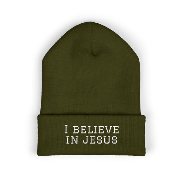Embroidered "I Believe in Jesus" Cuffed Beanie