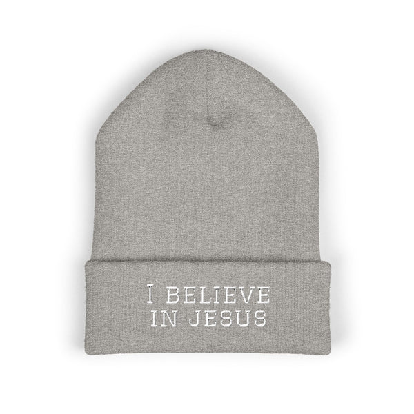 Embroidered "I Believe in Jesus" Cuffed Beanie